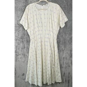 Club Monaco Midi Dress Womens 12 Ivory Blue Quiet Luxury Minimalist Lagenlook